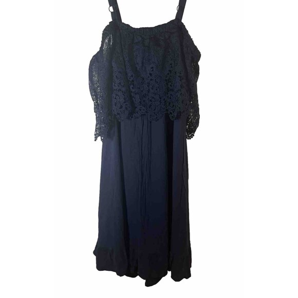 Bloomchic Blue Cold Shoulder Contrast Lace Pocket Rifle Herm Midi Dress Size 12 - Picture 7 of 8